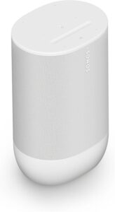 A lifestyle photo of the Sonos Move 2 on a table or being used outdoors ALT Text: Sonos Move 2 wireless Bluetooth speaker in white, now on sale at Amazon