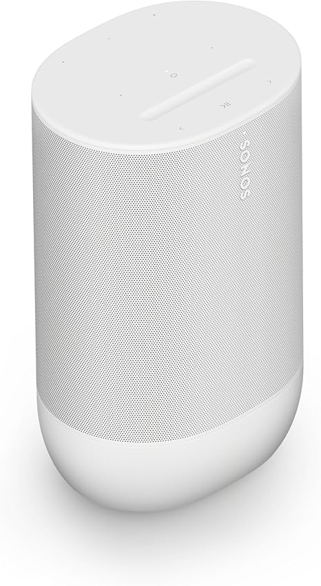 A lifestyle photo of the Sonos Move 2 on a table or being used outdoors ALT Text: Sonos Move 2 wireless Bluetooth speaker in white, now on sale at Amazon