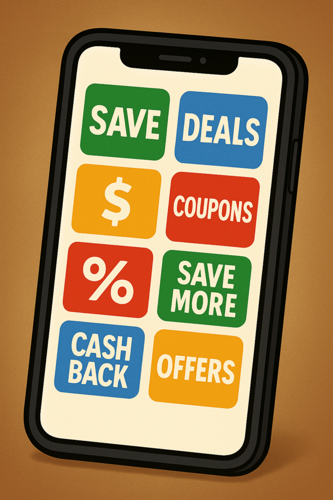 Popular couponing and cashback apps displayed on a phone